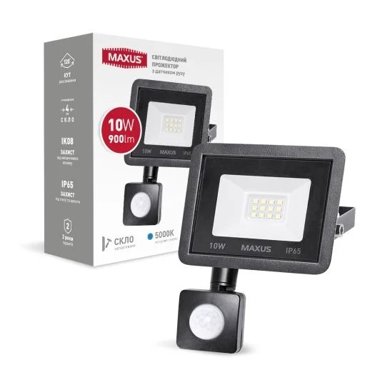 Світлодіодний прожектор з датчиком руху MAXUS FL-04 10W 5000K sensor (1-MFL-04-1050s)